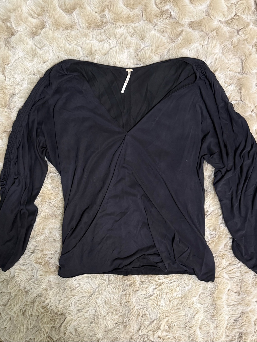 Free People Women's Black V-Neck Long Sleeve Top